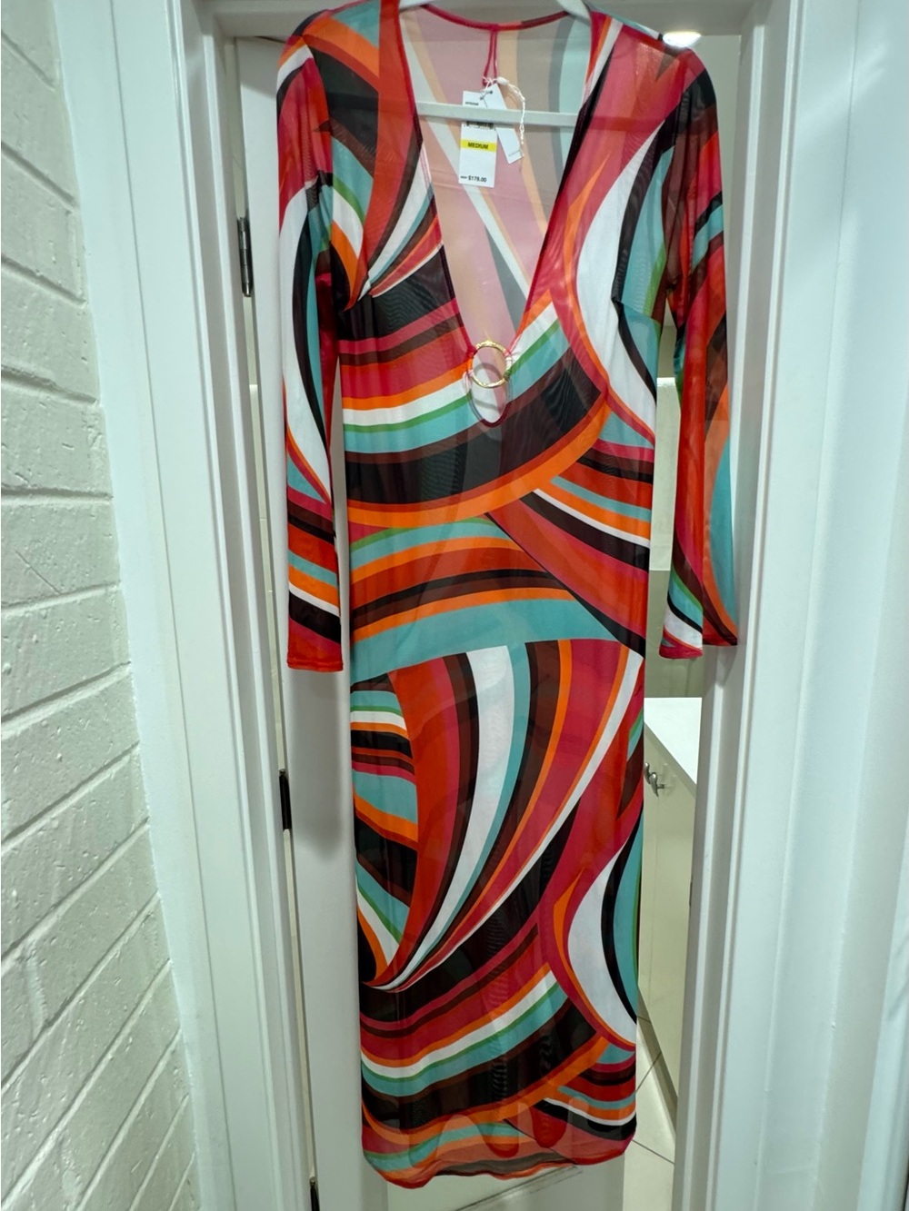 Trina Turk Multicolor Long Sleeve V-Neck Midi Dress/ Swimsuit Cover